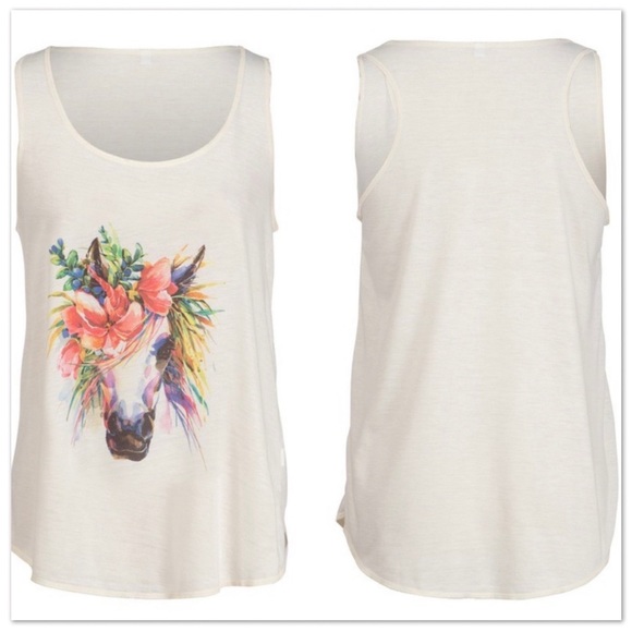 🦄🌸 White Unicorn & Flowers Racerback Tank 🌸🦄 - Picture 2 of 3